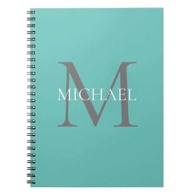 Personalised Monogram and Name Light Teal Notebook (Front)