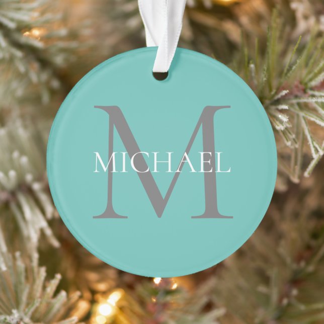 Personalised Monogram and Name Light Teal Ornament (Tree)