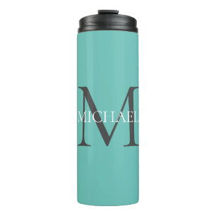 Personalised Monogram and Name Light Teal Thermal Tumbler