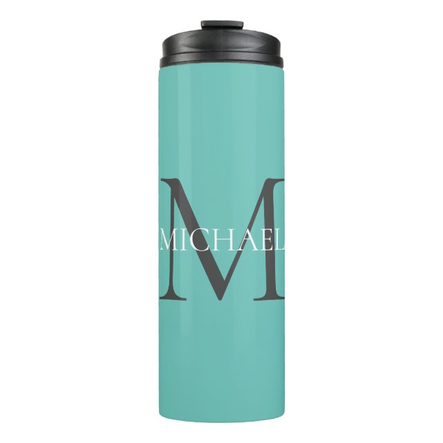 Personalised Monogram and Name Light Teal Thermal Tumbler (Front)