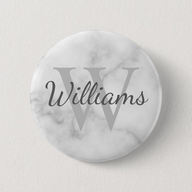 Personalised Monogram and Name Marble Look 6 Cm Round Badge (Front)