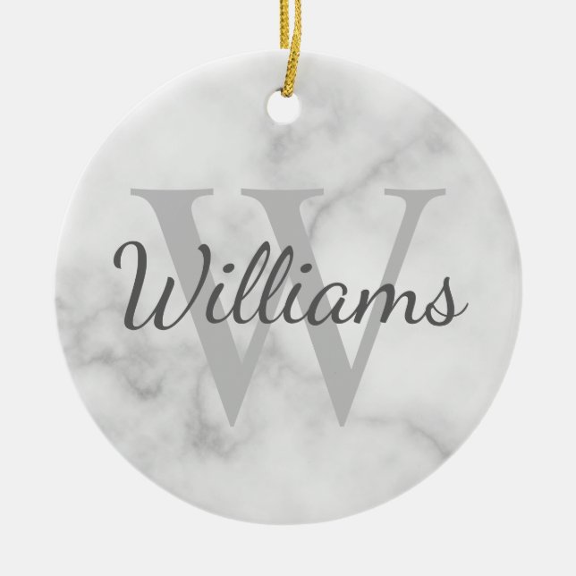 Personalised Monogram and Name Marble Look Ceramic Ornament (Front)