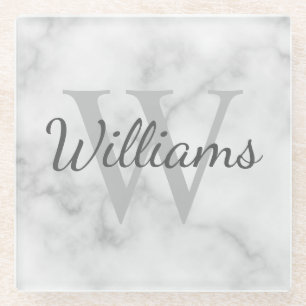 Personalised Monogram and Name Marble Look Glass Coaster