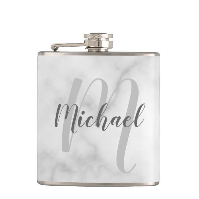 Personalised Monogram and Name Marble look Hip Flask (Front)