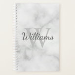 Personalised Monogram and Name Marble Look Planner<br><div class="desc">Personalised Monogram and Name Gift
features personalised name in grey script font style and monogram in light grey serif font style as background,  on white marble look background.

Perfect as gift for him,  father's day gift and gift for any special occasions.</div>
