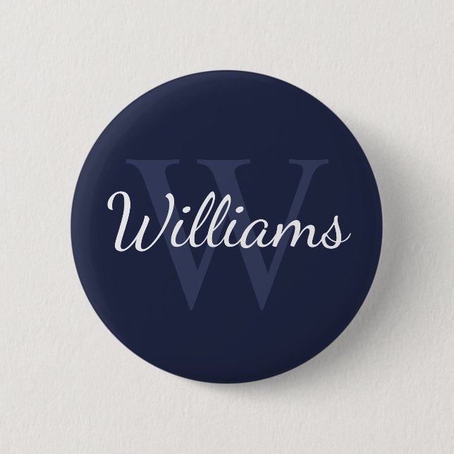 Personalised Monogram and Name Navy Blue 6 Cm Round Badge (Front)