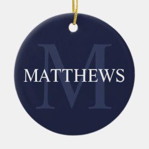 Personalised Monogram and Name Navy Blue Ceramic Ornament