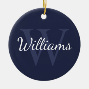Personalised Monogram and Name Navy Blue Ceramic Ornament