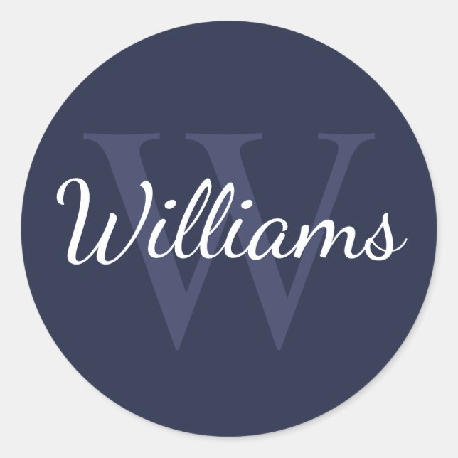 Personalised Monogram and Name Navy Blue Classic Round Sticker (Front)