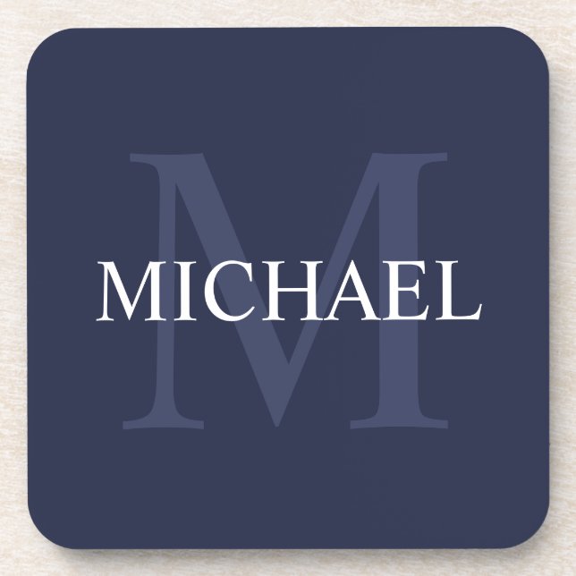 Personalised Monogram and Name Navy Blue Coaster (Front)