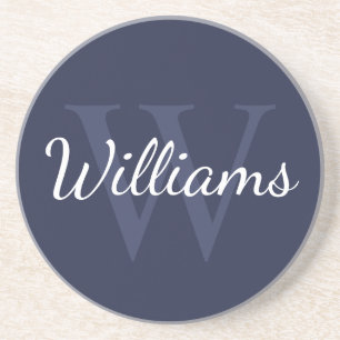 Personalised Monogram and Name Navy Blue Coaster