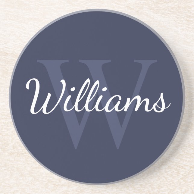 Personalised Monogram and Name Navy Blue Coaster (Front)