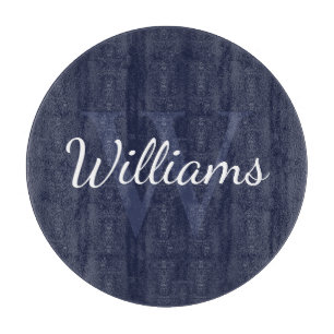 Personalised Monogram and Name Navy Blue Cutting Board