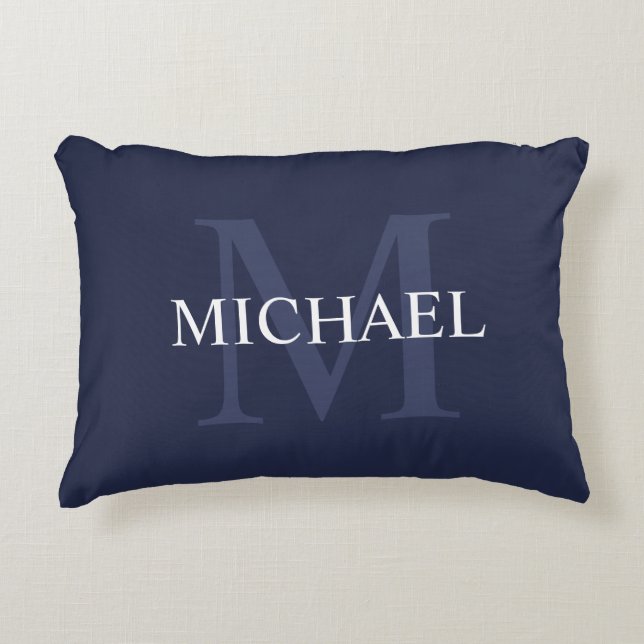 Personalised Monogram and Name Navy Blue Decorative Cushion (Front)