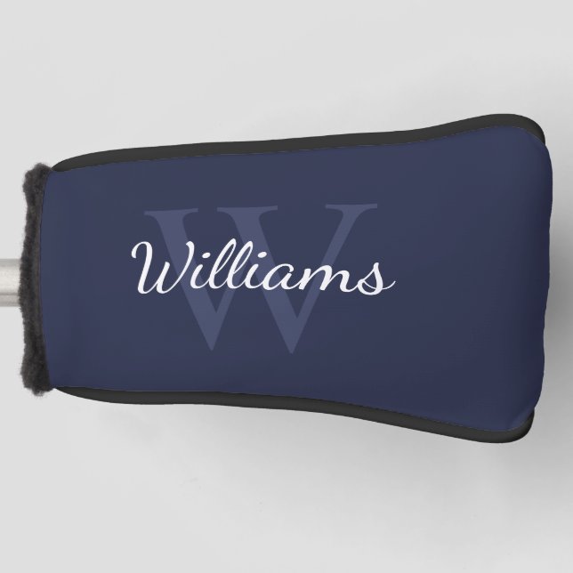 Personalised Monogram and Name Navy Blue Golf Head Cover (Front)