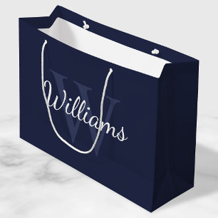 Personalised Monogram and Name Navy Blue Large Gift Bag