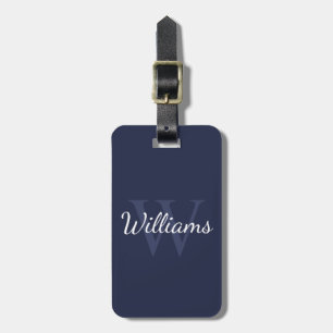Personalised Monogram and Name Navy Blue Luggage Tag