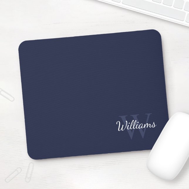 Personalised Monogram and Name Navy Blue Mouse Pad (Creator Uploaded)
