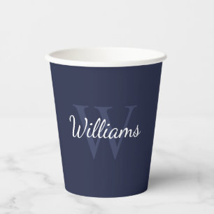 Personalised Monogram and Name Navy Blue Paper Cups