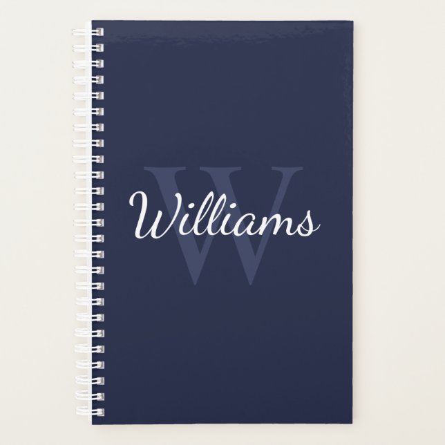 Personalised Monogram and Name Navy Blue Planner (Front)