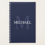 Personalised Monogram and Name Navy Blue Planner<br><div class="desc">Personalised Monogram and Name Gift
features personalised name in white and monogram in light navy blue as background,  in classic serif font style,  
on navy blue background.

Perfect as holiday gift,  father's day gift for dad and gift for any special occasions.</div>