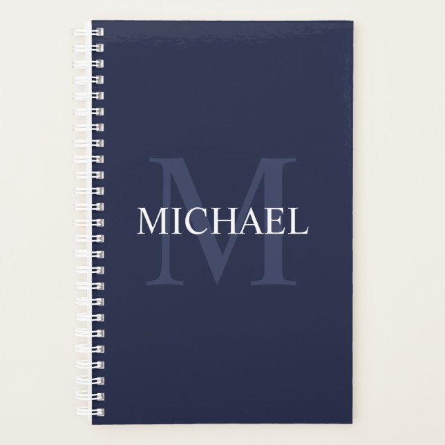 Personalised Monogram and Name Navy Blue Planner (Front)