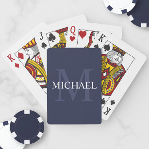 Personalised Monogram and Name Navy Blue Playing Cards