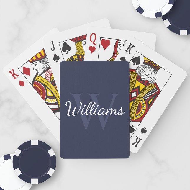 Personalised Monogram and Name Navy Blue Playing Cards (Creator Uploaded)