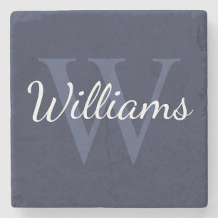 Personalised Monogram and Name Navy Blue Stone Coaster