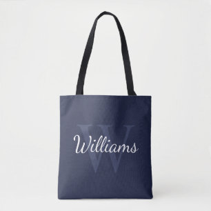 Personalised Monogram and Name Navy Blue Tote Bag