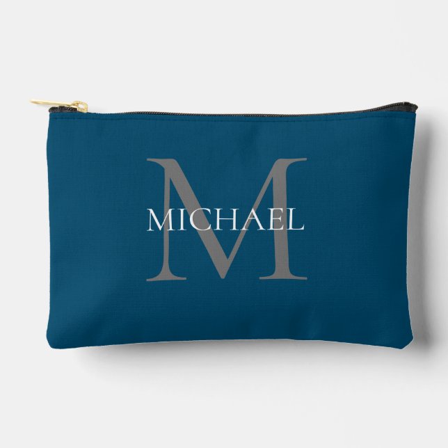 Personalised Monogram and Name Ocean Blue Accessory Pouch (Front)