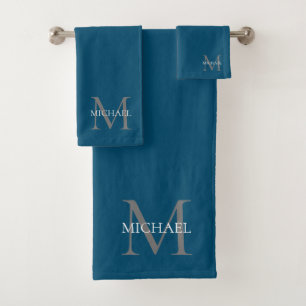 Personalised Monogram and Name Ocean Blue Bath Towel Set