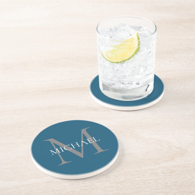 Personalised Monogram and Name Ocean Blue Coaster (Side)