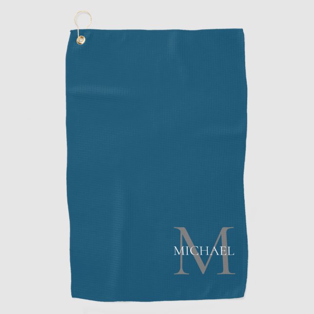 Personalised Monogram and Name Ocean Blue Golf Towel (Front)
