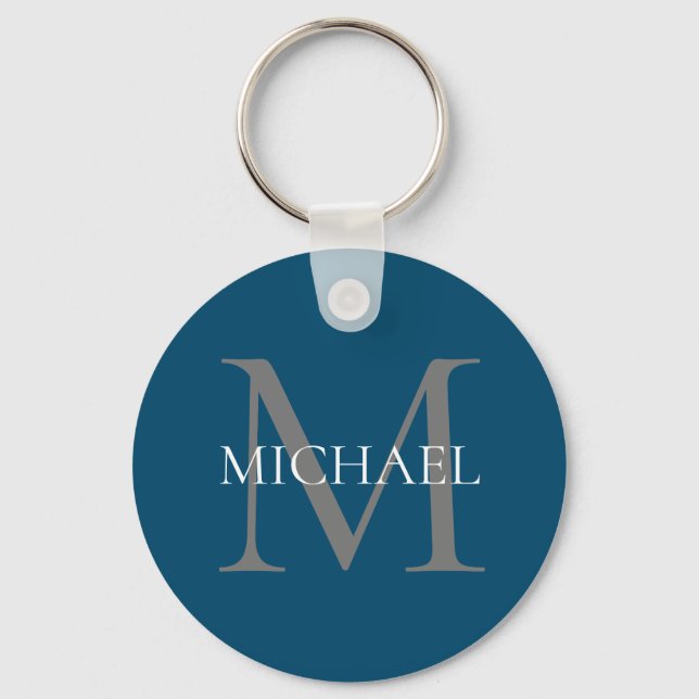 Personalised Monogram and Name Ocean Blue Key Ring (Front)