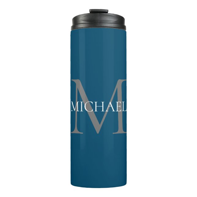 Personalised Monogram and Name Ocean Blue Thermal Tumbler (Front)