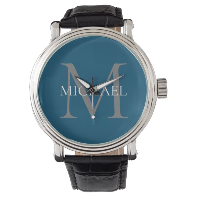 Personalised Monogram and Name Ocean Blue Watch (Front)
