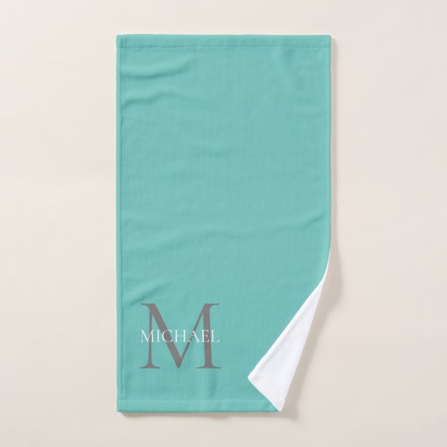 Personalised Monogram and Name Ocean Light Teal Hand Towel (Hand Towel)