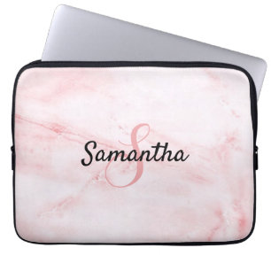 Personalised Monogram and Name Rose Pink Marble  Laptop Sleeve