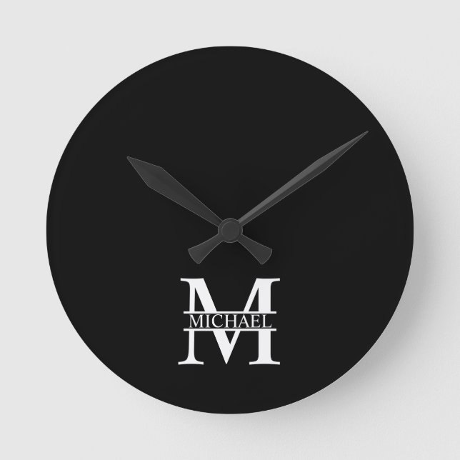 Personalised Monogram and Name Round Clock (Front)