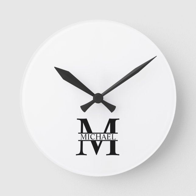 Personalised Monogram and Name Round Clock (Front)