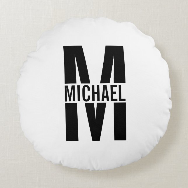 Personalised Monogram and Name Round Pillow (Front)