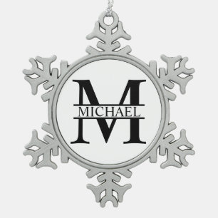 Personalised Monogram and Name Snowflake Pewter Christmas Ornament