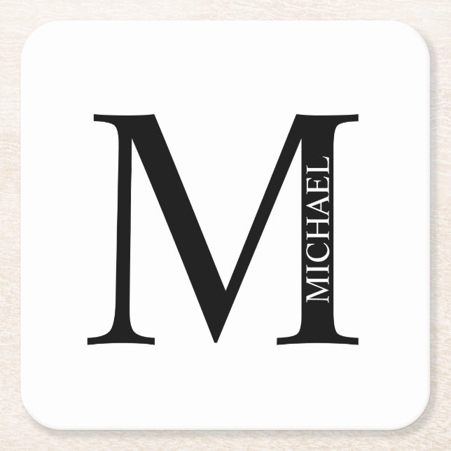 Personalised Monogram and Name Square Paper Coaste Coaster (Front)