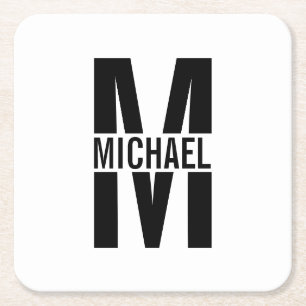 Personalised Monogram and Name Square Paper Coaste Coaster