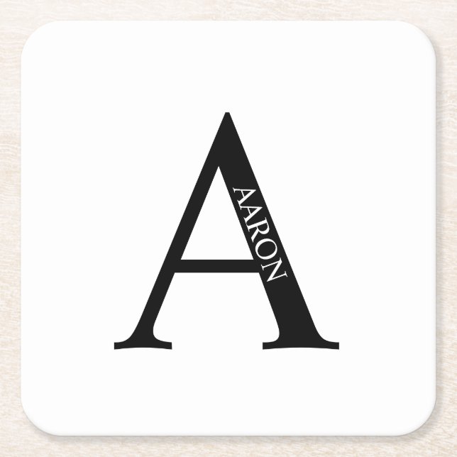 Personalised Monogram and Name Square Paper Coaster (Front)