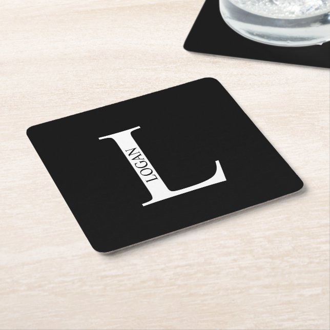 Personalised Monogram and Name Square Paper Coaster (Angled)