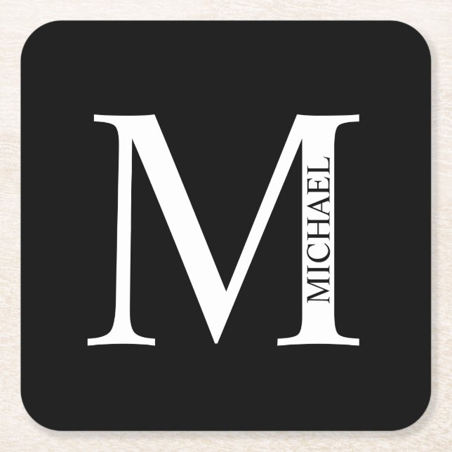 Personalised Monogram and Name Square Paper Coaster (Front)