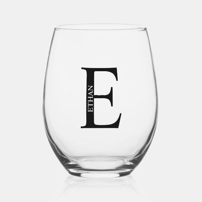 Personalised Monogram and Name Stemless Wine Glass (Front)