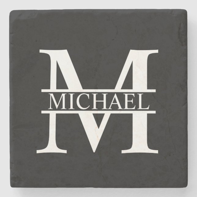 Personalised Monogram and Name Stone Coaster (Front)